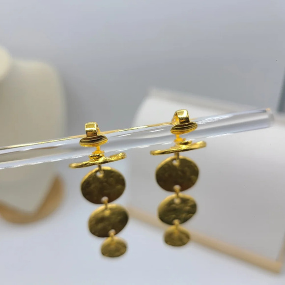 Kenneth Lane Goldtone Coin Drop Clip On Earrings - Picture 7 of 8